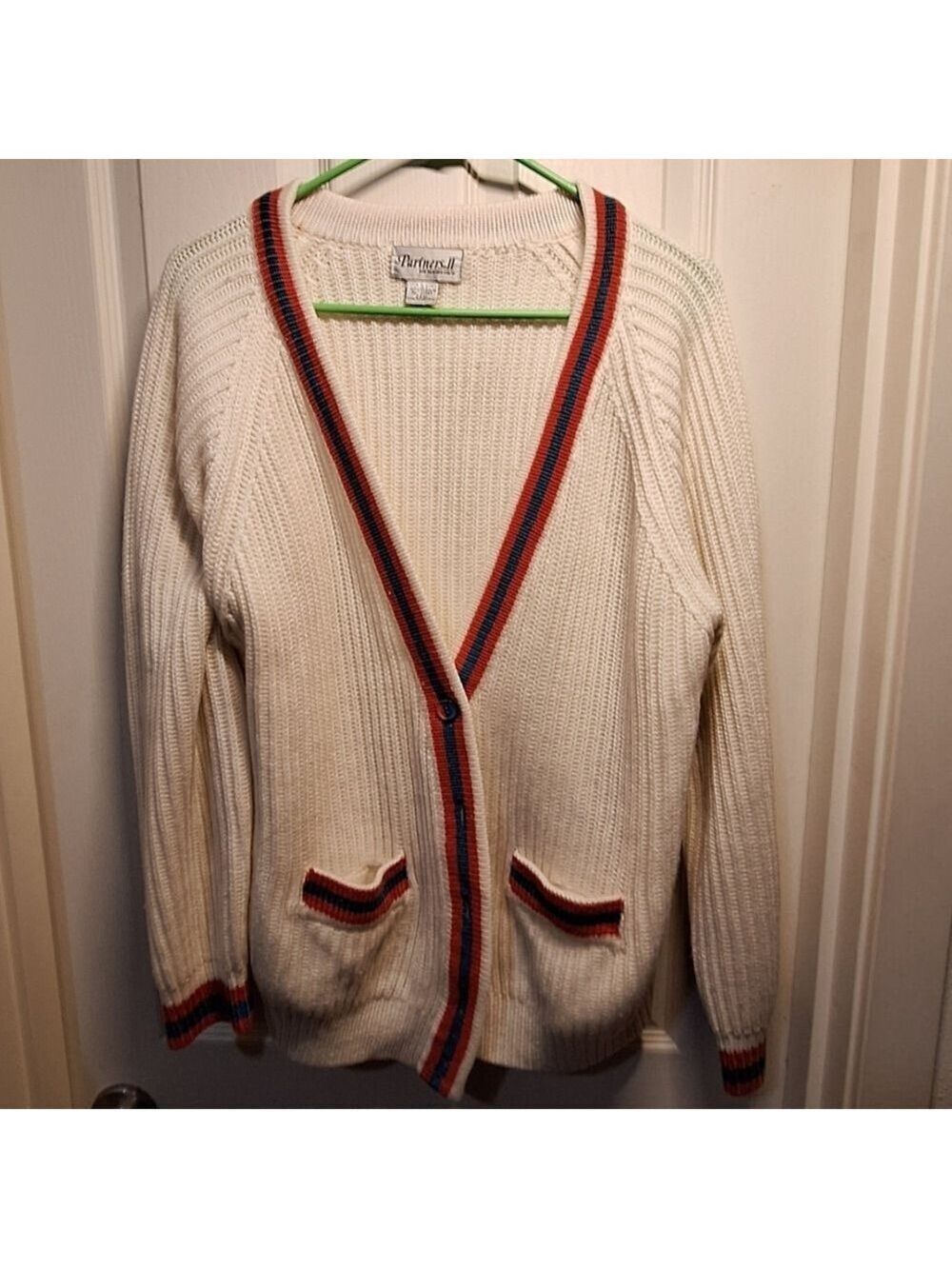 Partners II Cream Cardigan Orange and Teal Stripes Size 22